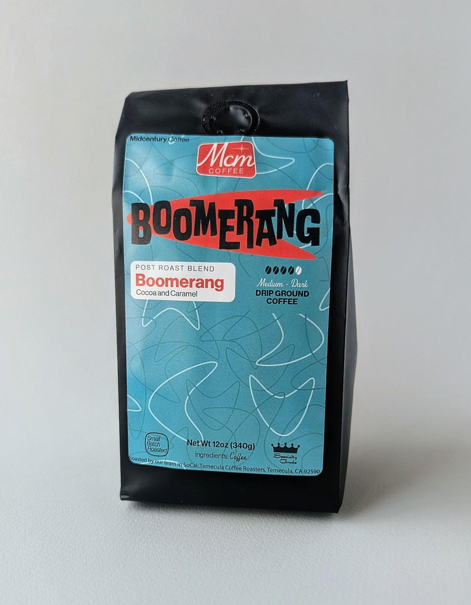 Mcm Coffee Boomerang coffee package on a white background